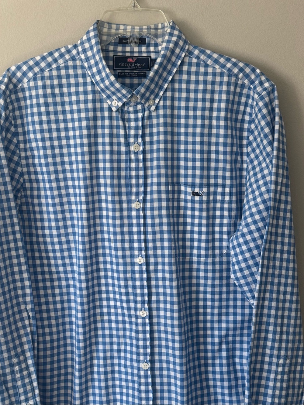Vineyard Vines Shirt Mens Large Blue Check Slim Fit Tucker Saltwater Wash